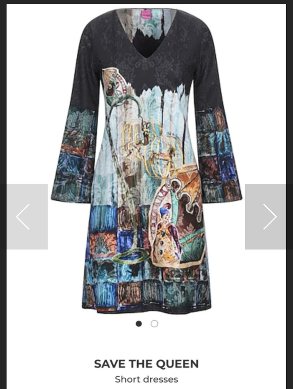NWOT Save The Queen Black Multicolor V-Neck Printed Dress Sz M
